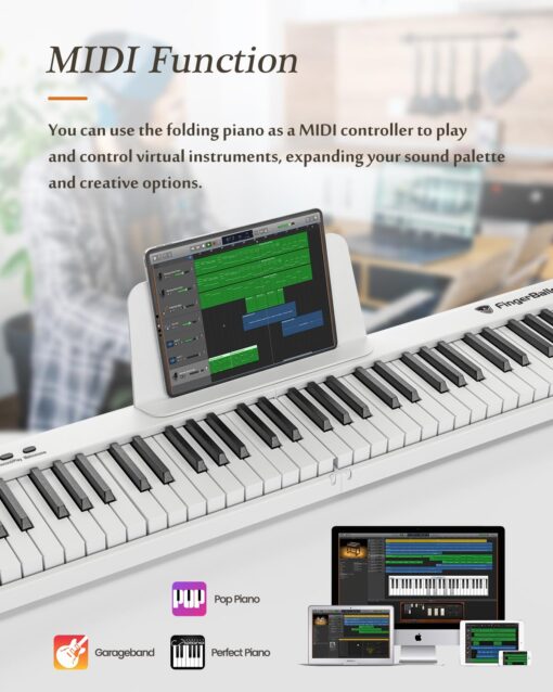 FingerBallet Portable Piano Keyboard, Semi-Weighted Folding Digital Piano 88 Key, Full Size, Wood Grain, Electric Piano Keyboard w/MIDI Bluetooth, Suitable for Adult, Toddler, Kids - Image 4