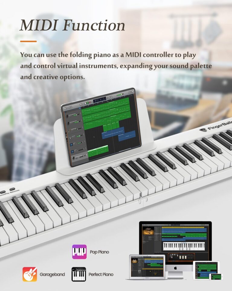 FingerBallet Portable Piano Keyboard, Semi-Weighted Folding Digital Piano 88 Key, Full Size, Wood Grain, Electric Piano Keyboard w/MIDI Bluetooth, Suitable for Adult, Toddler, Kids - Image 4