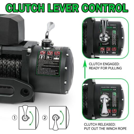 STEGODON Winch 13000 lb Winch 12V Electric Winch Synthetic Rope Winch Rough Country Winch with Hawse Fairlead,Wired Handle and Corded Control for Jeep Truck SUV - Image 6