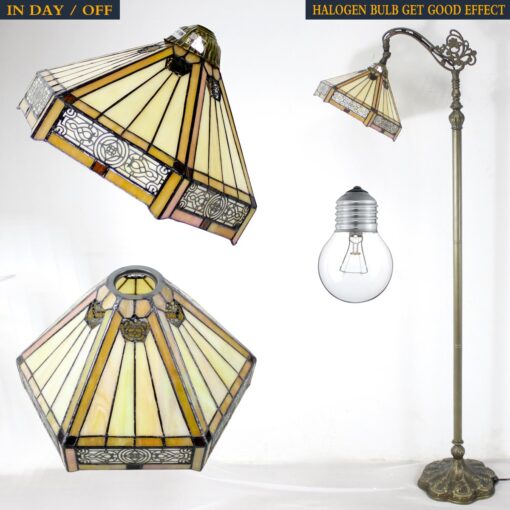 WERFACTORY Tiffany Floor Lamp Mission Hexagon Stained Glass Arched Lamp 12X18X64 Inches Gooseneck Adjustable Corner Standing Reading Light Decor Bedroom Living Room S011 Series - Image 4