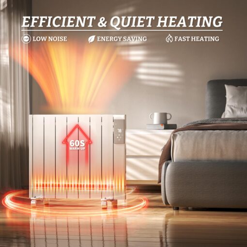 BREEZEHEAT 1500w Convection Panel Heater-Portable Electric Heaters, Plug-in Wall Heaters for Indoor Use, Fanless Ultra Quiet, Wall Mount Space Heater w/Remote Control, LED Display, Timer (White) - Image 5