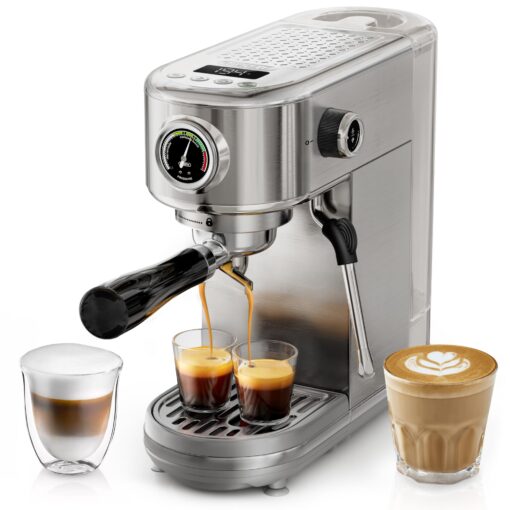 HIBREW H10B Programmable Espresso Machine, Brushed Stainless Steel, Adjustable Temperature and Cup Volume, Steam Wand for Milk Frother