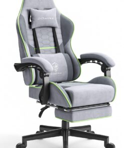Dowinx Gaming Chair Fabric with Pocket Spring Cushion, Massage Game Chair Cloth with Headrest, Ergonomic Computer Chair with Footrest 290LBS, Light Grey