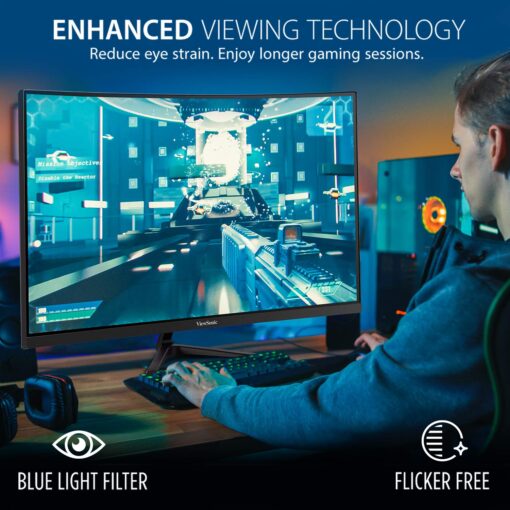 ViewSonic VX3218-PC-MHD 32 Inch Curved 1080p 1ms 180Hz Gaming Monitor with FreeSync Premium, Eye Care, HDMI and Display Port - Image 5