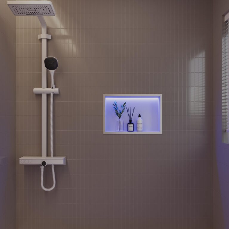 Neohomee White Stainless Steel Shower Niche 18x12Inch, Dimmable RGB Led Light Wall Niche, No Tile Needed Recessed Niche for Bathroom Storage Built-in Installation - Image 2