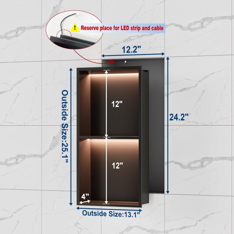 Neohomee 2-Tiers 12x24 Wall Niche with RGB LED Light Strips, Matte Black Shower Niche Cabinet, Stainless Steel Bathroom Shelf, NO Tile Needed Recessed Niche Storage Organizer - Image 7