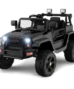 OLAKIDS Kids Ride On Truck, 12V Electric Vehicle Jeep Car with Remote Control, Toddlers Battery Powered Toy with 2 Speeds, Spring Suspension, Double Open Doors, LED Lights, Music, TF, USB, Mp3 (Black)