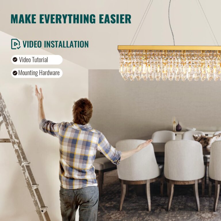 Siljoy 6-Light Modern Crystal Chandelier Rectangular Gold K9 Crystal Raindrop Chandelier for Dining Room, Luxury Adjustable Ceiling Pendant Light for Living Room Kitchen Island L31.5'' x W10'' x H10'' - Image 6