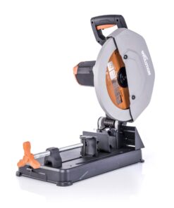 Evolution Power Tools R355CPS 14-Inch Chop Saw Multi Purpose, Multi-Material Cutting Cuts Metal, Plastic, Wood & More Miter Cut up to 45˚ Degrees TCT Blade Included