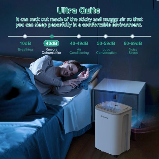 Dehumidifier for Home, Dehumidifier 4500 Sq.Ft 50 Pint, Dehumidifiers with Drain Hose, 0.66 Gallon Water Tank, RUWORA Dehumidifiers for Basement Bedroom Bathroom, Overflow Protection, 24H Timer - Image 2