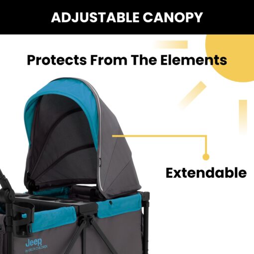 Jeep Sport All-Terrain Stroller Wagon by Delta Children - Includes Canopy, Parent Organizer, Adjustable Handlebar, Snack Tray & Cup Holders, Grey/Blue Moon - Image 6