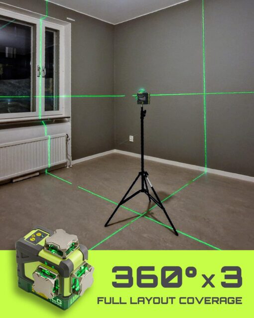 LasGoo LG-3DMAX 3x360° Green Laser Level, 3D Self-Leveling Cross Line Laser with 2 Rechargeable Lithium Batteries, Fine-Tuning Bracket Adapter, Green Laser Enhancement Glasses, and Hard Carrying Case - Image 5