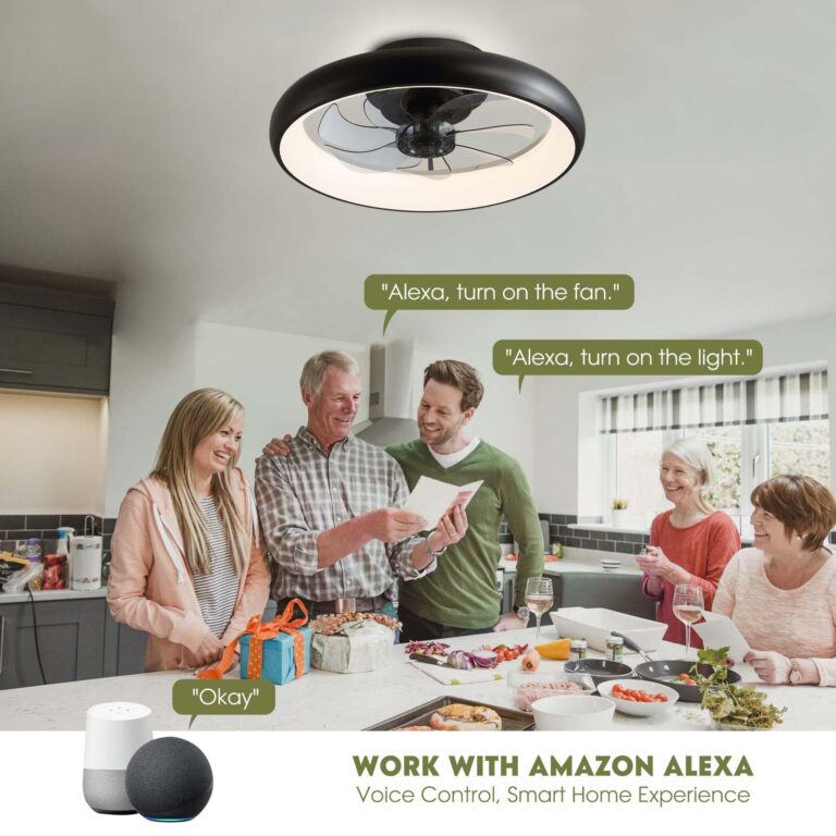 LUDOMIDE Modern Black 20" Flush Mount Ceiling Fan with Lights, 6 Wind Speeds, LED, Bedroom, Kitchen - Image 9