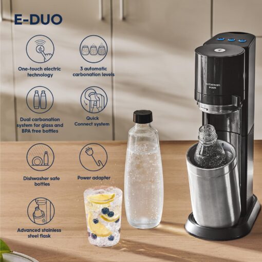 SodaStream E-Duo Sparkling Water Maker (Black) with CO2 and Carbonating Bottle - Image 6