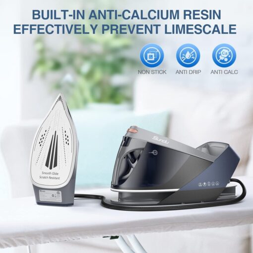 1800W Steam Iron for Clothes with Digital Display Steam Station, 1.5L Water Tank Ceramic Soleplate, Anti-Drip, Self-Clean, 3-way Auto Shut-Off System for Various Fabrics for Home Steamer - Image 6