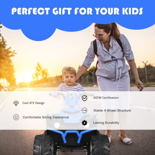 Costzon Kids ATV, 12V Battery Powered Electric Vehicle w/LED Lights, High & Low Speed, Horn, Music, USB, Treaded Tires, Ride on Car 4 Wheeler Quad for Boys & Girls Gift, Ride on ATV (Blue) - Image 4