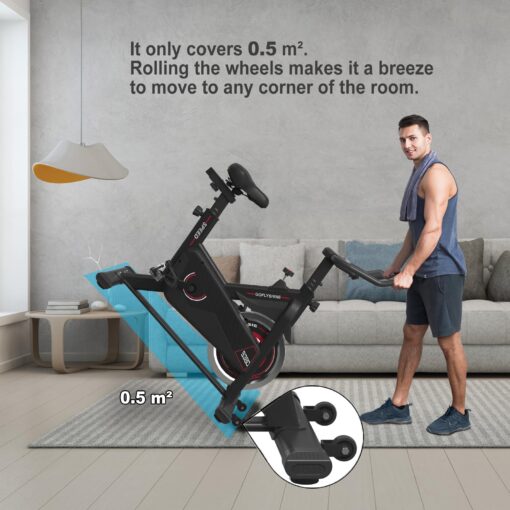 GOFLYSHINE Exercise Bike, Stationary Bike Stationary Indoor Cycling Bike for Home Cardio Gym 300lbs Weight Capacity, Workout Bike with Heavy Flywheel, Seat Cushion, LCD Monitor, Optoelectronic Heart Rate Monitoring, Heavy Duty Steel Frame,Silent Belt Driv - Image 2
