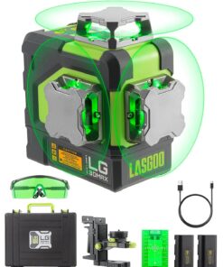 LasGoo LG-3DMAX 3x360° Green Laser Level, 3D Self-Leveling Cross Line Laser with 2 Rechargeable Lithium Batteries, Fine-Tuning Bracket Adapter, Green Laser Enhancement Glasses, and Hard Carrying Case