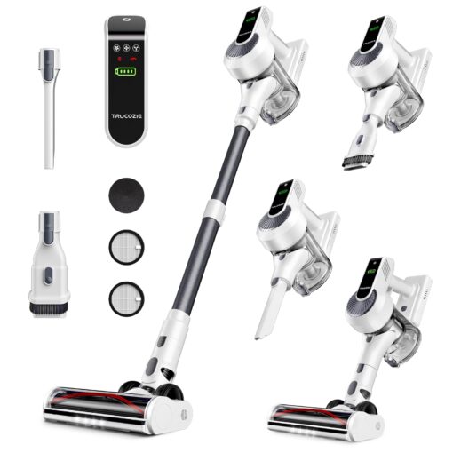 Cordless Vacuum Cleaner, 40Kpa 45Mins Vacuum Cleaners for Home, 8-in-1 Lightweight Stick Vacuum with Powerful Suction, Anti-tangle Wireless Vacuum for Carpet, Tile, Pet Hair, Hardwood Floors, White
