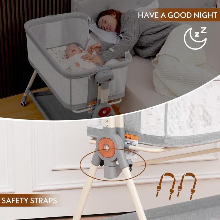 Hichangto Baby Bassinet,Rocking Bassinet with Waterproof Sheet,3 in 1 Baby Bassinets Bedside Sleeper,6 Height Adjustable Bedside Bassinet for Newborn(Grey) - Image 2