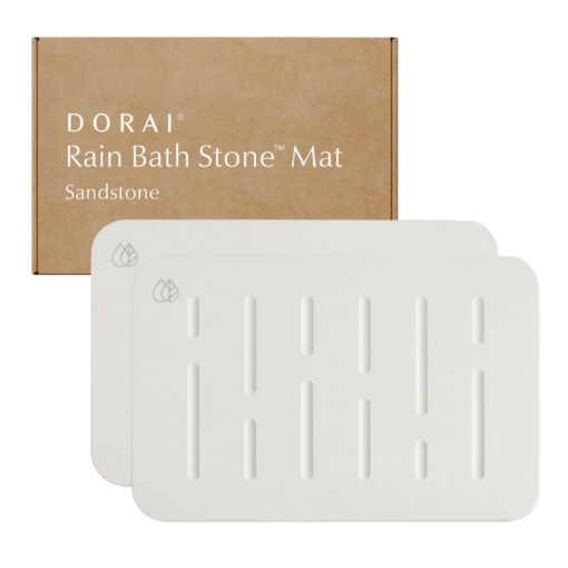 Dorai Home Bath Stone Mat 23.6"x15.4" (2-Pack) – Quick-Dry, Non-Slip Diatomite Stone Bath Mat, Rain Sandstone