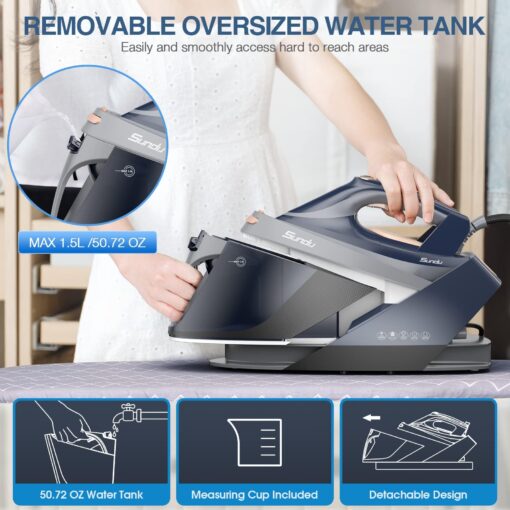 Sundu Pro Steam Station with Ceramic Soleplate, 1800W Steam Station Iron for Clothes with 1.5L Removable Water Tank, Iron Lock for Easy Carry, Auto ShutOff, Self Cleaning, Clothing Steam Iron for Home - Image 8