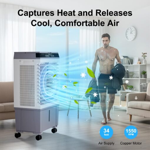 Uthfy Swamp Cooler Air Conditioner, Evaporative Air Cooler with 5.3 Gallon Water Tank, 4 Ice Box, Remote, 12H Timer, 120°Oscillation, Portable Cooling Fan with 3 Speeds for Bedroom Home Office - Image 7