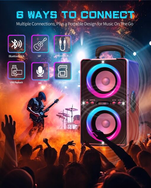 YIER Bluetooth Party Speaker, 200W Peak Portable Loud Stereo with Subwoofer, Wireless TWS Pairing Deep Bass Led Light Show with Fast Charging for Outdoor Home Party Camping - Image 4
