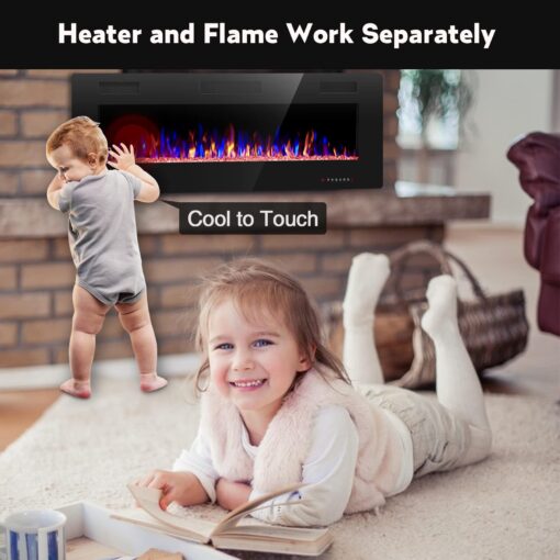 R.W.FLAME 60" Recessed and Wall Mounted Electric Fireplace, Low Noise, Fit for 2 x 6 Stud, Remote Control with Timer, Touch Screen, Adjustable Flame Color and Speed, 750-1500W - Image 3