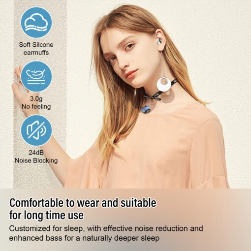 DUSONLAP Sleep Earbuds Bluetooth 5.4 in Ear Light-Weight Headphones, Mini Sleep Headphones Small Design for Side Sleepers, 47H Playtime with Charging Case, Clear Calls Earphones, Warm White - Image 5