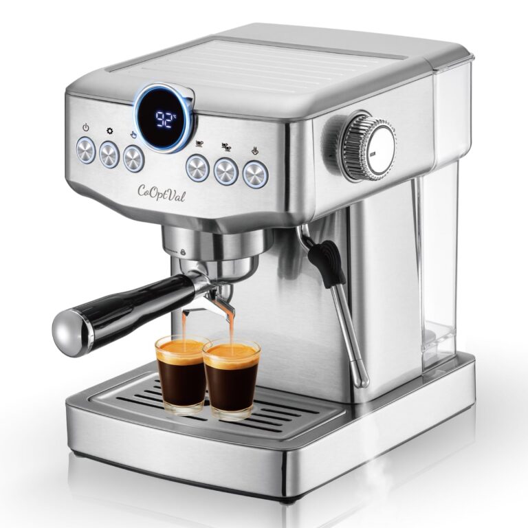 CoOptVal 20-Bar Espresso Machine & Cafetera Espresso – Fully Customizable Brewing (Temperature, Time, Volume, Steam) – Steam Wand & Milk Frother, Stainless Steel – Latte Machine & Cappuccino Machine