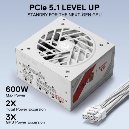 Redragon RGMS-1200W PRO 80+ Gold 1200 Watt Power Supply w/Upgraded ATX 3.1 & PCIe 5.1 Fully Modular, Compact 150mm Size, Smart ECO Low Noise Fan, 100% Japanese Capacitors, Full Mod Cables - Image 8
