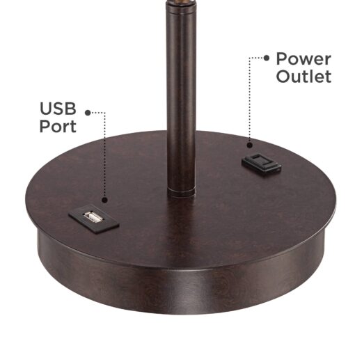 360 Lighting Nikola Modern Accent Table Lamps 23.5" High Set of 2 with Hotel Style USB and AC Power Outlet in Base Bronze Slim Fabric Drum Shade for Living Room Desk Bedroom House Bedside - Image 6