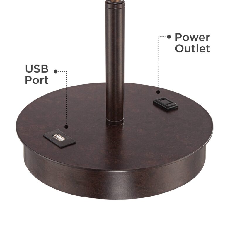 360 Lighting Nikola Modern Accent Table Lamps 23.5" High Set of 2 with Hotel Style USB and AC Power Outlet in Base Bronze Slim Fabric Drum Shade for Living Room Desk Bedroom House Bedside - Image 6