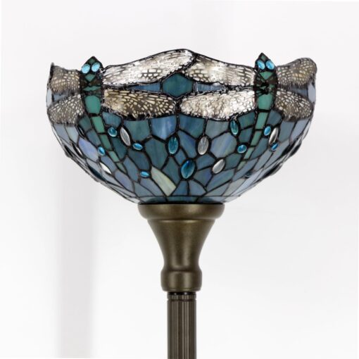 WERFACTORY Tiffany Floor Lamp Sea Blue Stained Glass Dragonfly Light 12X12X66 Inches Pole Torchiere Standing Corner Torch Uplight Decor Bedroom Living Room Home Office S147 Series - Image 8
