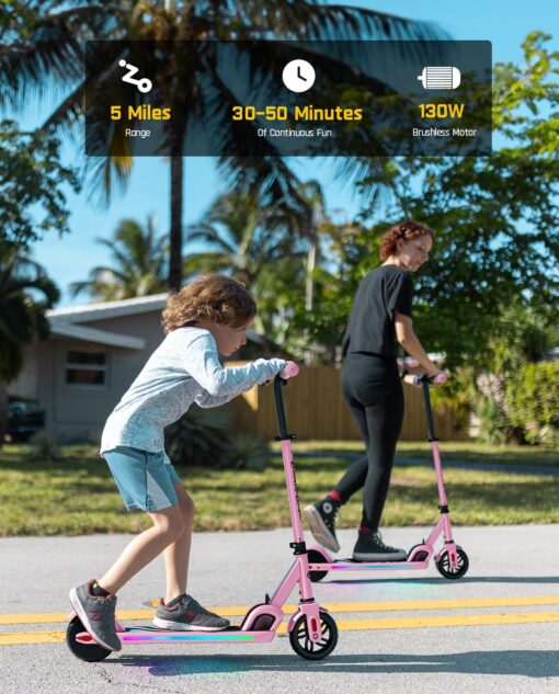 FanttikRide C9 Pro Electric Scooter for Kids 8-12, Adjustable Handlebar Height for Riders 3.9-5.2 ft, 132 lbs, Up to 40 min Continuous Time, 5 Miles Range, 3 Speed Mode 5/8/10 MPH, Pink - Image 7