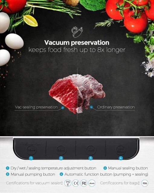RMENST Vacuum Sealer Machine, Automatic Food Vacuum Sealer with Strong Suction & Easy Operation, Compact for Long-Lasting Food Preservation - Image 3