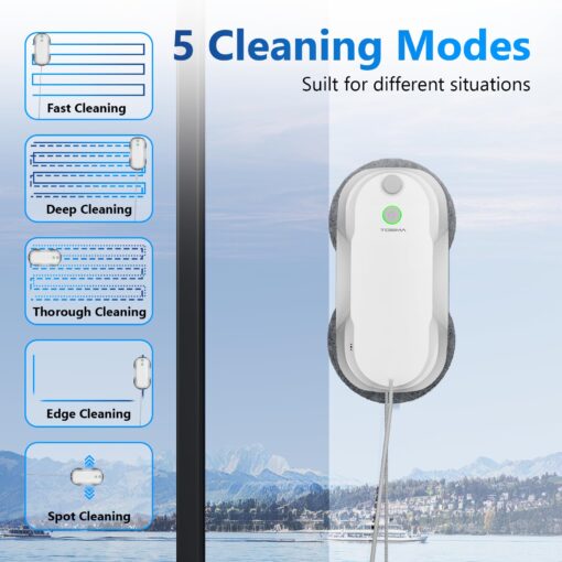 Tosima W5 Window Cleaning Robot, Dual Direction Auto-Spray Smart Window Cleaner with Triple Safety System, Smart Navigation, Remote Control, for All Smooth Surfaces, with 8 Rags, White - Image 6