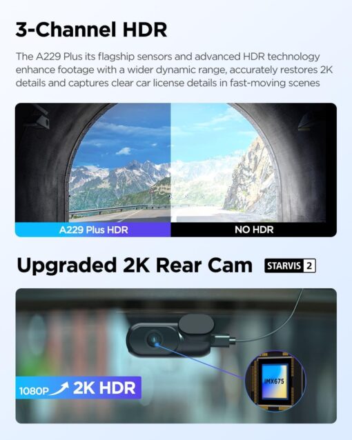 VIOFO A229 Plus 3 Channel Dash Cam, Dual STARVIS 2 Sensors, 3-Channel HDR, 1440P+1440P+1080P Front Inside and Rear Car Camera, 5GHz Wi-Fi, Voice Control, Ultra-Precise GPS, 24 Hours Parking Mode - Image 7