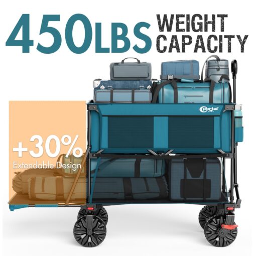 PORTAL 400L Large Capacity Collapsible Double Decker Wagon with Brakes, 450LB Heavy Duty Folding Cart with Tailgate, Foldable Utility Wagons for Camping, Beach, Garden, Sports, Shopping - Image 7