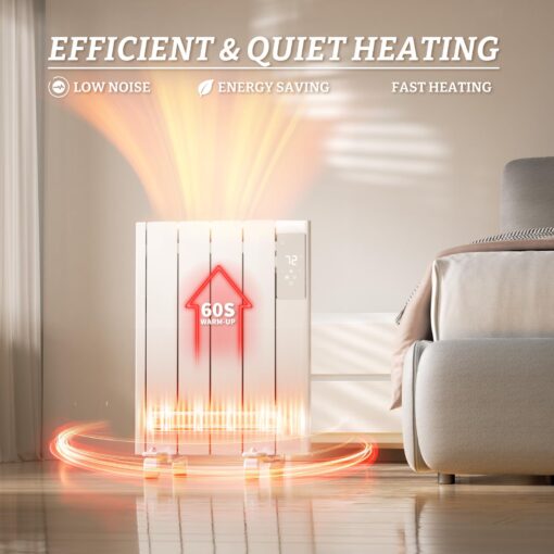 BREEZEHEAT 800w Convection Panel Heater-Portable Electric Heaters, Plug-in Wall Heaters for Indoor Use, Fanless Ultra Quiet, Wall Mount Space Heater w/Remote Control, LED Display, Timer (White) - Image 5