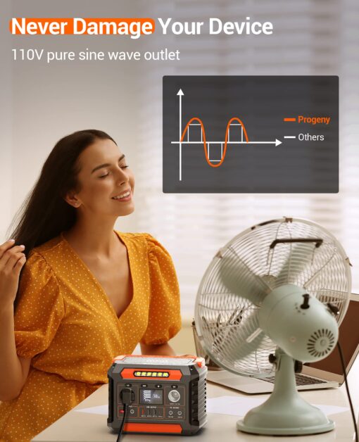 PROGENY 300W Portable Power Station, 299Wh/80818mAh Solar Generator, Regulated DC Output Backup Battery with Pass-Through Charging AC Outlet, Pure Sine Wave, LED Light Power Station for CPAP Camping - Image 3