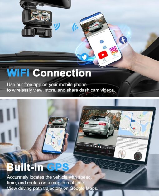 Dash Cam 4 Channel 360° Front Rear Inside DashCam, 4K Full HD Dashcam Car Camera, Built-in Wi-Fi GPS Dashcams, 3.18” IPS Screen, WDR Night Vision, 24H Parking Mode (Z7-4CH) - Image 5