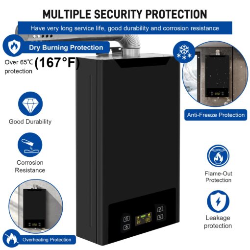 Tankless Water Heater Natural Gas,4.74GPM 18L Indoor,Instant Hot Gas Water Heater,Constant Natural Water Heater with Fahrenheit Digital Display,Multi-Protection (Black) - Image 5