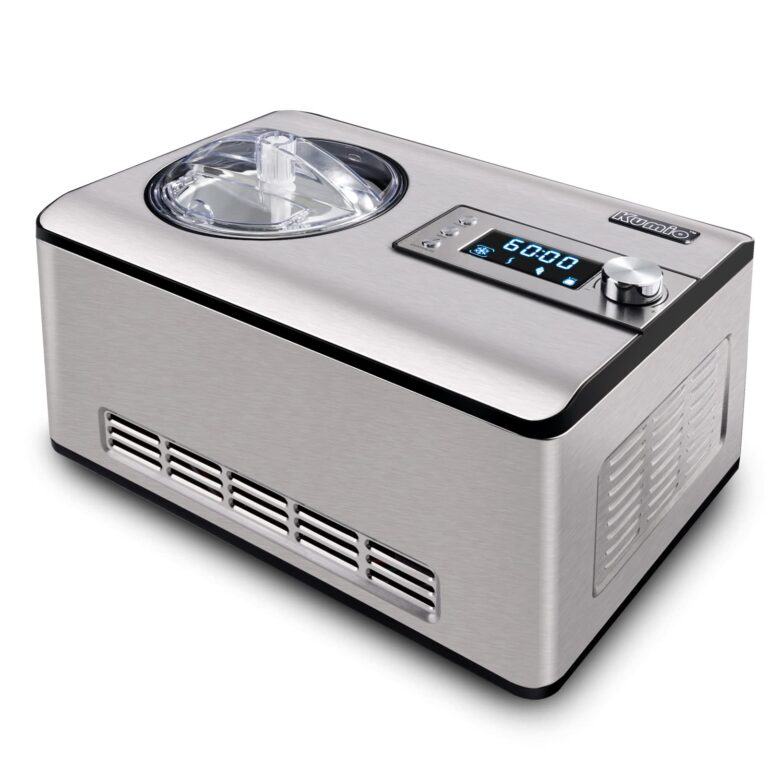 KUMIO 2.2-Quart Ice Cream Maker with Compressor, 2 in 1 Ice Cream Yogurt Machine, No Pre-Freezing, Stainless Steel Ice Cream Maker Machine with LCD Display, No Pre-Freezing