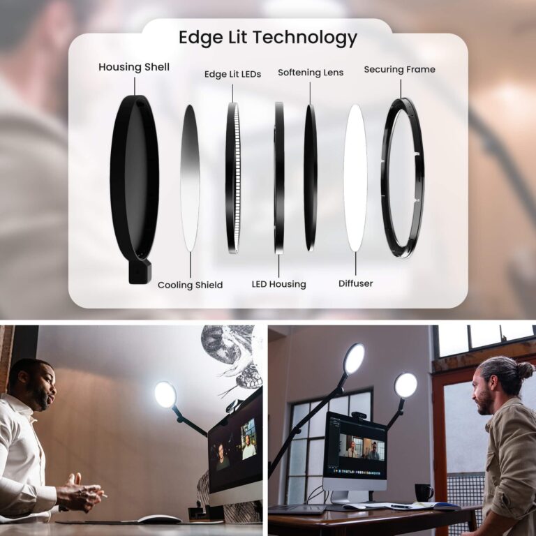 LUME CUBE Edge Light 2.0 LED Black Desk Lamp | Dimmable Home Office Desk Light with USB Charging Port & Strong Swing Arm | Adjustable Color Temperature and Brightness | Circle Webcam Light - Image 7