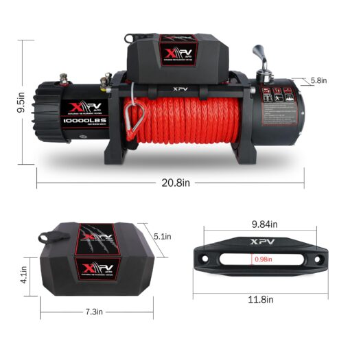 XPV AUTO Winch 10000 lb. Electric Winch Truck Winch Waterproof IP67 Electric Winch Synthetic Rope Kit with 2 Wireless Handheld Remotes and Wired Handle for 4WD 4x4 Off Road Vehicle Boat Truck - Image 6