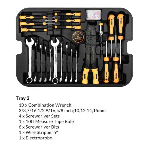 DEKOPRO 258 Piece Tool Kit with Rolling Tool Box Socket Wrench Hand Tool Set Mechanic Case Trolley Portable - Image 6