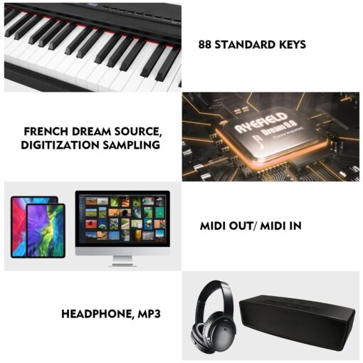 MUSTAR Digital Piano 88 Key Weighted with Stand, 88 Key Semi Weighted Keyboard Piano MEP-900, Portable Electric Piano Keyboard 88 Keys with Bluetooth Connection, Case, Sustain Pedal, MDF, Black - Image 8