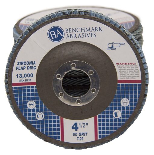 Benchmark Abrasives 4.5" x 7/8" Premium Zirconia T29 Curved Flap Discs 4 1/2 for Angle Grinder, Sanding Discs, Finishing, Rust, Stock Removal- Grinding Wheels 4 1/2 Inch (100 Pack) - 60 Grit